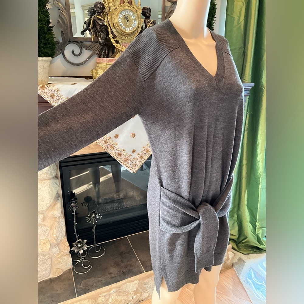 ALL SAINTS Gray Tricot V-Neck Sweater Dress S - Picture 3 of 12